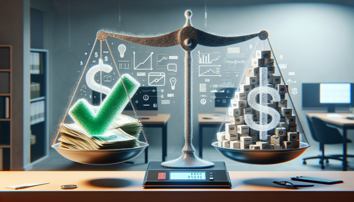 Debt Consolidation Loan Income Requirements: A Comprehensive Guide | DCL A scale balancing financial obligations and income, marked with a green tick over the lower debt side, in a financial environment.