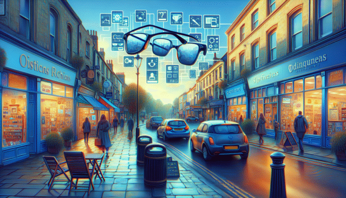 A lively street in Yeovil filled with diverse businesses, showcasing SEO-optimised signage and digital displays for local services.
