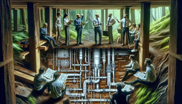 Engineers discussing crawl space drainage strategies in Chilliwack's damp environment.