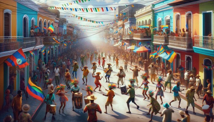 Colorful costumes and dancing crowds at Belize City Carnival, celebrating cultural heritage and community spirit.