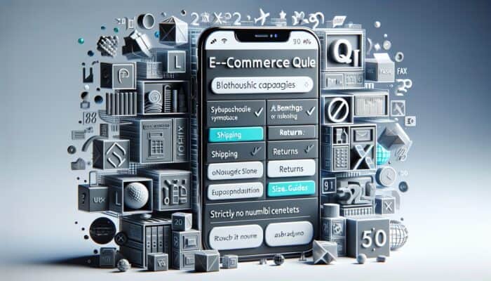 A mobile screen displaying a well-organized e-commerce FAQ section with topics like shipping, returns, and sizing guides.