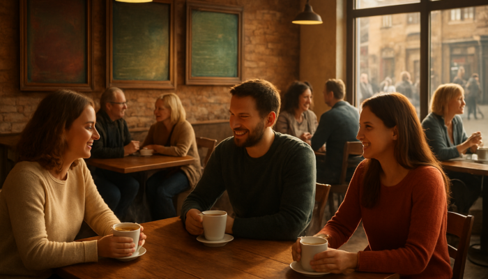Busy South Petherton café with satisfied locals enjoying fresh coffees after targeted social media ads