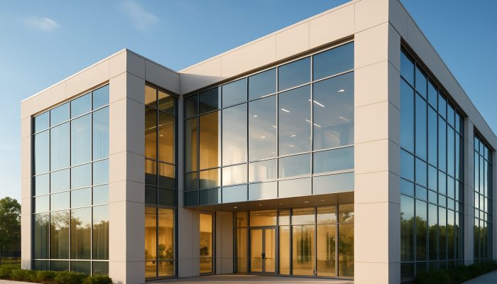 Modern commercial building featuring spotless gleaming windows and bright welcoming interiors.