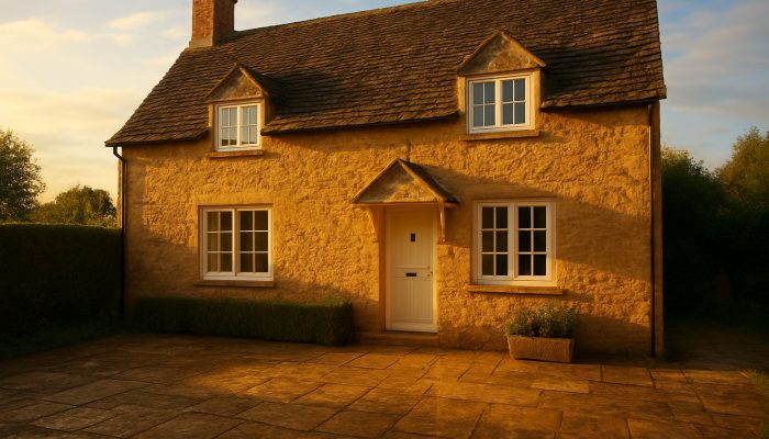 Radiant Nether Compton cottage illuminated by sunlight with gleaming windows and fresh linens after a meticulous cleaning.
